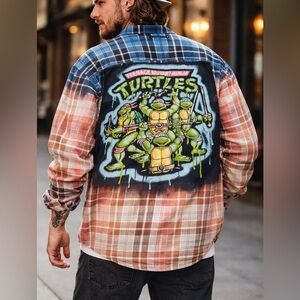 Custom Teenage Mutant Ninja Turtles Bleached Flannel Shirt 2XL